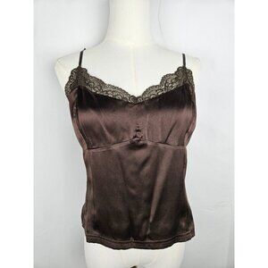 Ann Taylor Vintage Y2K Petites LP Camisole Top Brown Silk Lace Trim Feminine